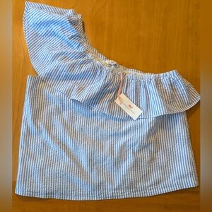 Vineyard Vines Seersucker One Shoulder Ruffle Top, Cornflower Blue, Size 14 NWT